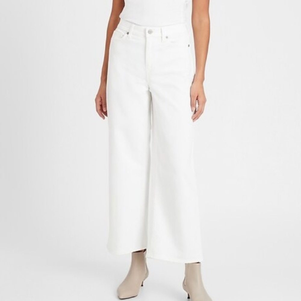 BANANA REPUBLIC High-Rise Wide-Leg Cropped Jean, White, Size 27 Petite